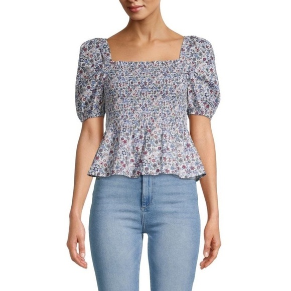 Nwt French Connection Puff Sleeve Square Neck Floral Smocked Cottagecore Blouse - Picture 1 of 8
